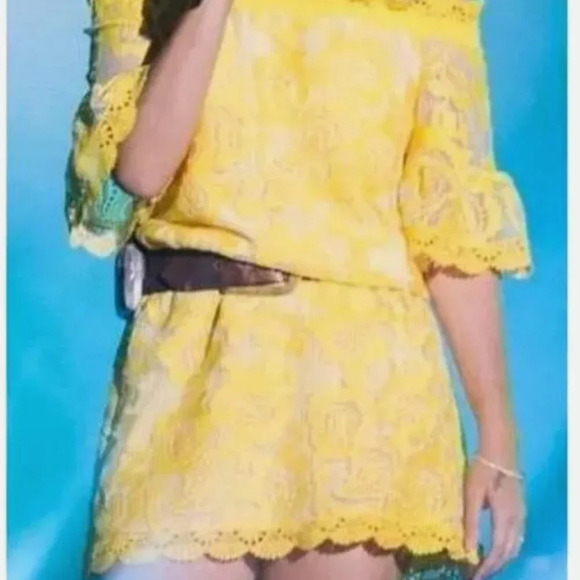 Alexis Kit Dress Short Mini Floral Lace Sleeveless Off The Shoulder Yellow XS - Picture 8 of 12